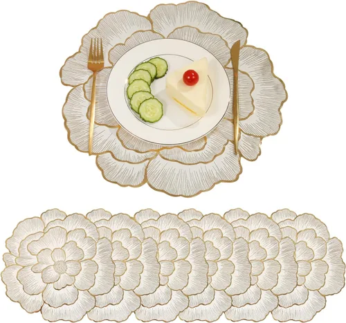 Miniatura 8 de 6 manteles individuales redondos florales de vinilo metálico brillante, resistentes al calor, reutilizables, para decoración de bodas, fiestas