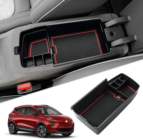 Miniatura 10 de SKTU para 2022 2023 Chevrolet Bolt EUV EV Organizador de consola central inserto de ABS negro, bandeja de materiales, reposabrazos, caja de 2022