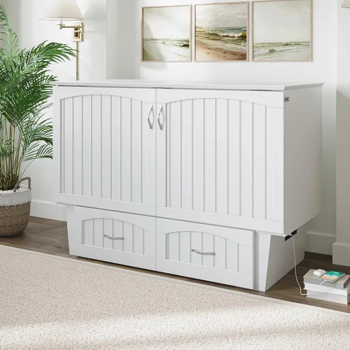 Miniatura 5 de AFI, Nantucket - Cómoda de cama Murphy de tamaño matrimonial con colchón, cajón de almacenamiento y cargador USB integrado, color blanco