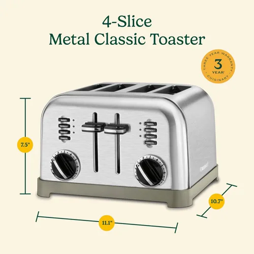 Miniatura 7 de Cuisinart 4 Slice Toaster, Compact Stainless Steel Toaster with Extra-Wide Slots for Toasting Bread, French Toast, Bagels and Pastries, Defrost &
