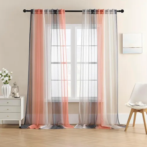 Miniatura 10 de XiDi Cortinas traslúcidas degradadas para decoración de habitación de niñas, cortinas traslúcidas para dormitorio, sala de estar, cortinas Rosa Azul