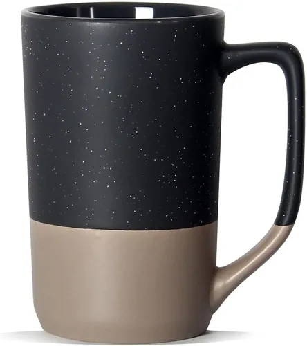 Miniatura 8 de Taza de café grande de 16 onzas, combinación de dos colores, taza de té grande de cerámica con mango cuadrado con moteado blanco para hombres y Negro