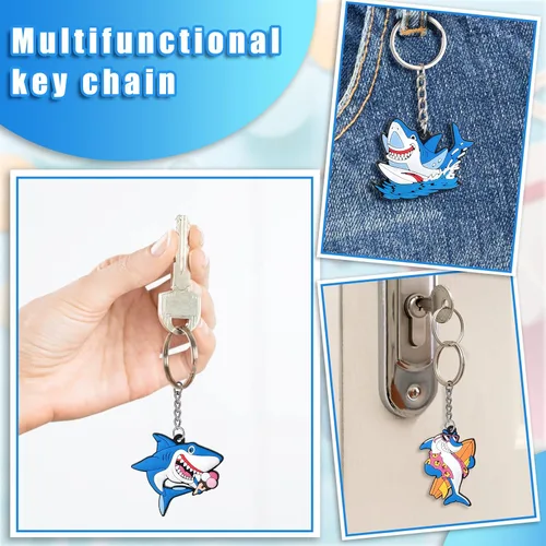 Miniatura 6 de MTLEE 24 llaveros de tiburón a granel, lindo llavero de tiburón para mochilas bajo el mar, recuerdos de fiesta de verano, océano, mar, suministros