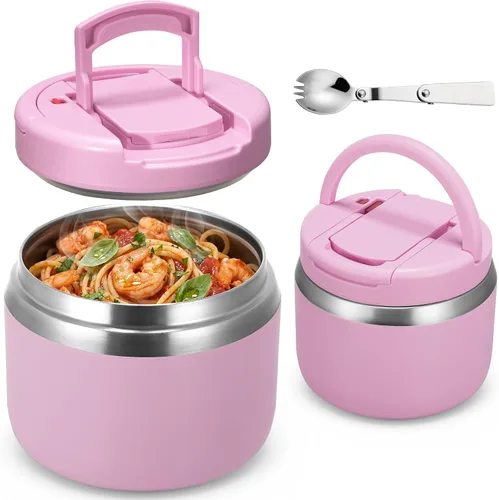 Miniatura 11 de MAXSO Tarro de comida aislado al vacío de 14 onzas con tapa de hebilla de cuchara, termo de sopa para niños para comida caliente, boca ancha, Negro