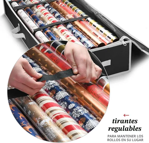 Miniatura 2 de Organizador de papel de regalo de alta calidad, soporte para papel de regalo con bolsillos adicionales para decoraciones navideñas, asas reforzadas