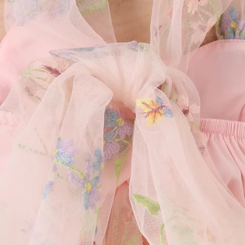 Miniatura 4 de ODASDO Mameluco de tul para bebé niña con bordado de flores, body de princesa con diadema, fiesta de cumpleaños, traje de pastel