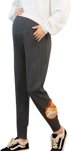 Miniatura 7 de Otoño Invierno Sobre Bump Maternity Fleece Sherpa Lined Pantalones deportivos para mujeres embarazadas