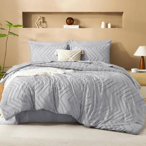 Miniatura 10 de Litanika Juego de ropa de cama con edredón tamaño King con sábanas beige - Juego de 7 piezas en una bolsa, diseño King Chevron copetudo bohemio