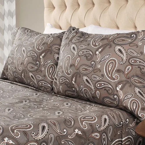 Miniatura 12 de Superior Juego de sábanas de algodón de franela con diseño paisley o sólido, sábanas cálidas y suaves, ropa de cama tradicional bohemia, incluye 1