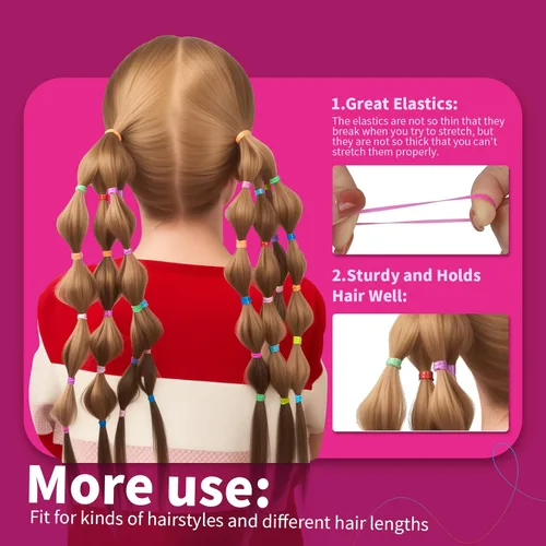 Miniatura 3 de Teenitor 2000 ligas para el pelo de niños pequeños, bandas elásticas de goma para el pelo de bebé, lazos para el pelo multicolor para niñas B