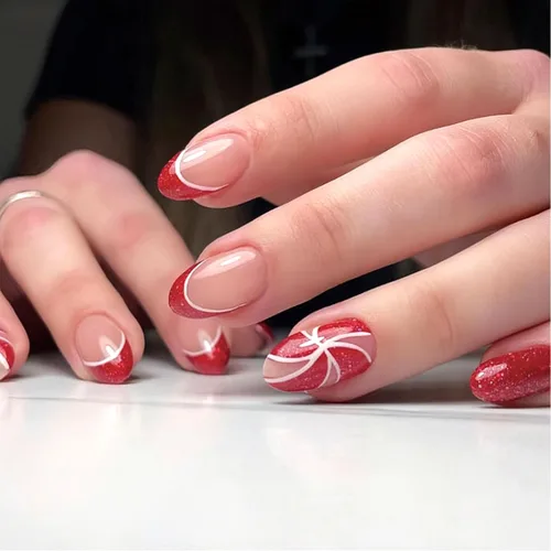 Miniatura 11 de Uñas postizas a presión con copos de nieve, uñas postizas cuadradas cortas de Navidad, uñas acrílicas negras con purpurina, kit de uñas postizas