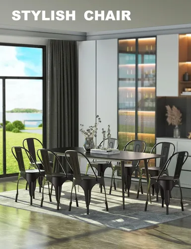 Miniatura 2 de Nazhura Silla de comedor de metal estilo rústico Tolix para cocina, comedor, cafetería, restaurante, bistró, patio, 18 pulgadas, apilable, Negro