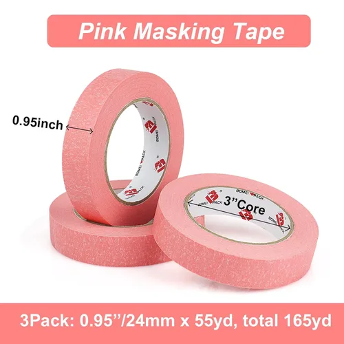 Miniatura 2 de BOMEI PACK Cinta de pintores rosa de 2,4 cm x 50,3 metros (paquete de 3), cinta de enmascarar para pintores al por mayor - Tecnología de línea