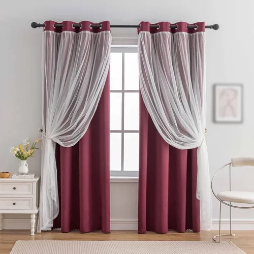 Miniatura 14 de indistar Cortinas Oscuras para el Hogar de Doble Capa con Capa Sólida y Transparente, Par de Paneles de Cortina con Ojales en la Parte Superior, 52