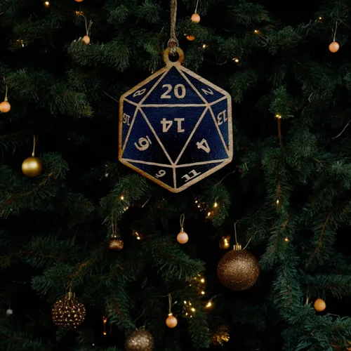 Miniatura 6 de Ornamento - Dado de 20 Caras - Madera en bruto pintada en negro 3x3 pulgadas