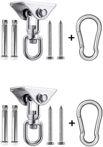 Miniatura 9 de HOMPER Kit de hamaca para colgar, capacidad de 1000 libras, ganchos giratorios de 360° resistentes para silla, yoga, patio al aire libre Plateado