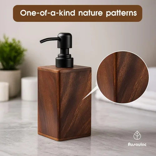 Miniatura 4 de Dispensador de jabón de madera maciza de 6.8 fl oz para baño, cocina, bomba de jabón de manos recargable de madera, dispensador de loción
