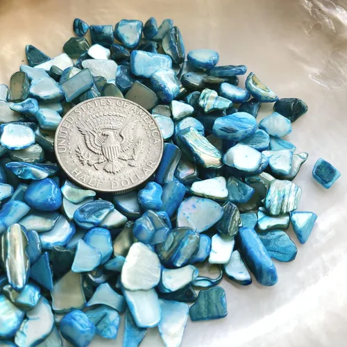 Miniatura 4 de Yew & Tulip Chips de conchas trituradas naturales irregulares, 32 oz (2 lb) fragmentos de mosaico de nácar azul cielo, conchas de nácar