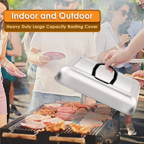 Miniatura 4 de Leonyo Cubierta de parrilla de 13 x 9 pulgadas para barbacoa, tapa rectangular de acero inoxidable para parrilla al aire libre, cubierta de metal