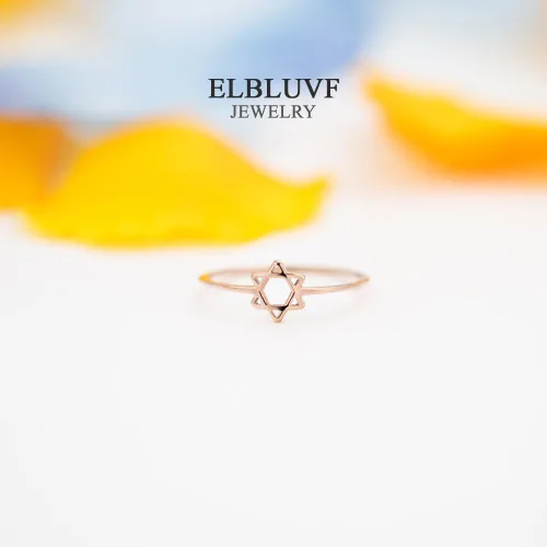 Miniatura 3 de Anillo de acero inoxidable chapado en oro rosa de 14 quilates con estrella de David judío estrella, diseño de estrella