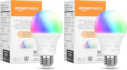 Miniatura 9 de Bombilla LED inteligente A19 Amazon Basics, cambio de color, 9 W (equivalente a 60 W), 800 lm, funciona solo con Alexa, Wi-Fi de 2,4 GHz,