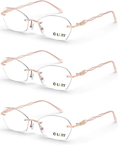 LUFF Rimless Reading Glasses for Women | Blue Light Computer Readers | Lightweight 16g Metal Frame | Eye Strain Relief