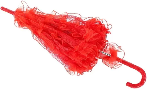 Miniatura 5 de Fdit Paraguas de algodón con encaje nupcial para bodas fiestas bailar fotografía accesorio rojo
