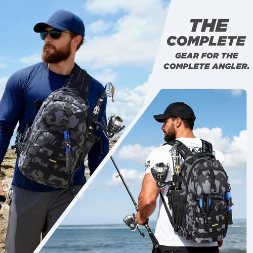 Miniatura 2 de PLUSINNO Mochila de pesca con combinaciones de caña de pescar y carrete, cajas de aparejos, mochila de aparejos impermeable para equipo de pesca