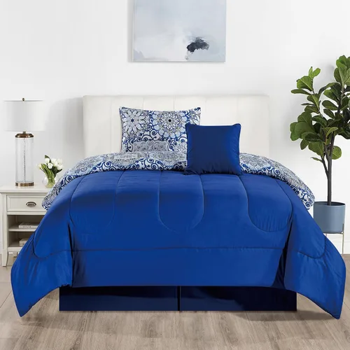 Miniatura 6 de Juego de colcha reversible LUX Décor de 4 piezas para cama individual, juego de ropa de cama impresa, microfibra en una bolsa, incluye 1 edredón, 1