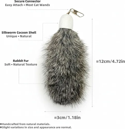 Miniatura 2 de Paquete de 2 repuestos de juguete de piel de conejo natural para gatos, silenciosos e interactivos para gatos de interior, cabezales de repuesto