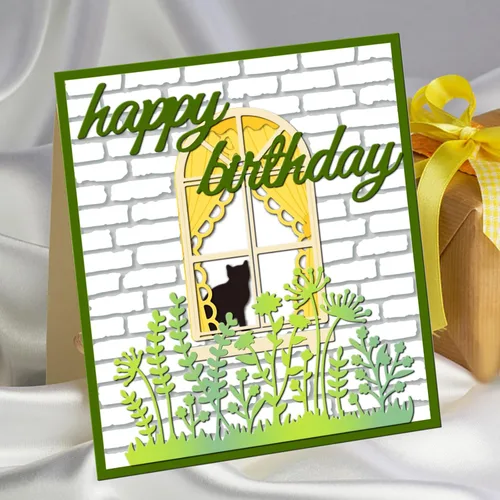 Miniatura 6 de INFUNLY Valla de pared de ladrillo con troquel de palabras y troqueles de feliz cumpleaños para hacer tarjetas, álbumes de recortes y decoración