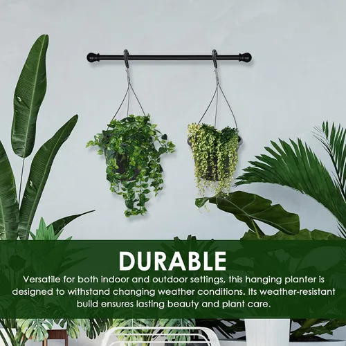 Miniatura 6 de Macetas colgantes europeas de 10 pulgadas para plantas de interior, 2 piezas de 10 pulgadas con (2) ganchos de 15.7 pulgadas, macetas colgantes