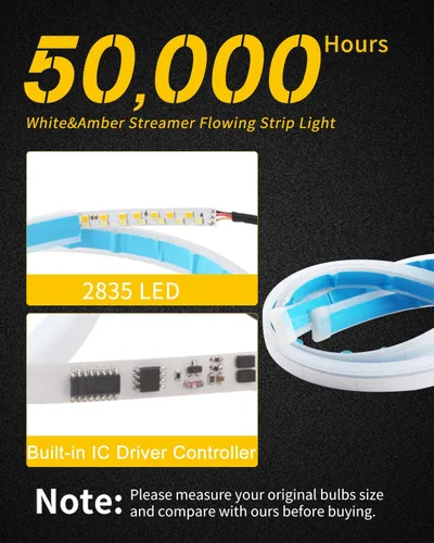 Miniatura 3 de Qasim Tira de luces LED DRL de 23.6 in de color blanco y amarillo, tira de luces de circulación diurna de 24 pulgadas, tira de guía de señal de giro