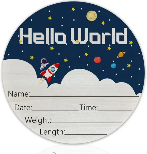 Miniatura 12 de Hello World Birth Announcement - Cartel redondo de madera de abedul para recién nacido, para guardería, hospital, baby shower, placa personalizada