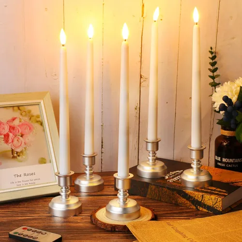 Miniatura 4 de Fumete Paquete de 24 velas cónicas sin llama con control remoto y temporizador, velas LED parpadeantes realistas con llama 3D, ventana LED con base
