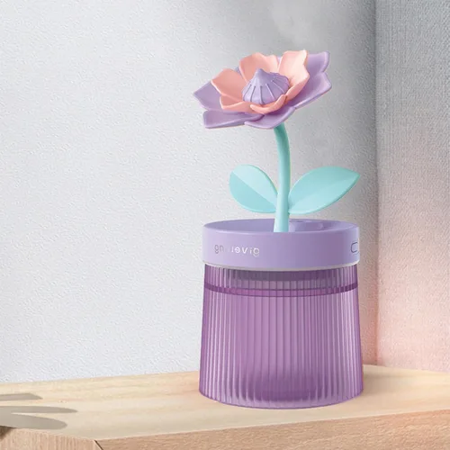 Miniatura 5 de Humidificador de niebla fría de 8.8 fl oz con linda flor, humidificador USB con luz, difusor de aceite esencial, difusor de aceite de aromaterapia
