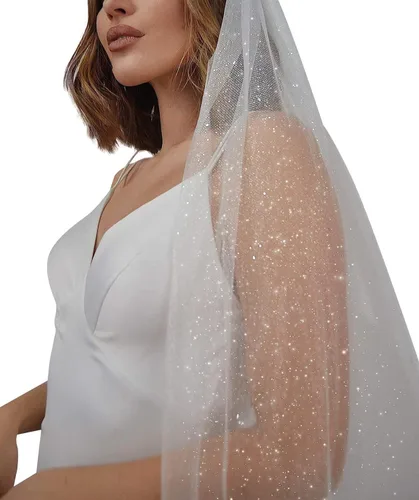 Miniatura 3 de Hazhlko Velo de novia largo con purpurina de un solo nivel para mujer velo de novia brillante con peine de metal 118 pulgadas
