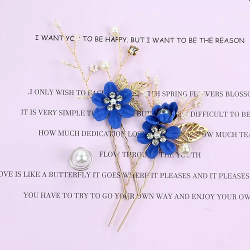 Miniatura 7 de inSowni Paquete de 20 Peines Laterales Clásicos Blancos Rosa Polvoriento Azul Flor Nupcial Boda + Horquillas de Pelo con Forma de U con Flores +