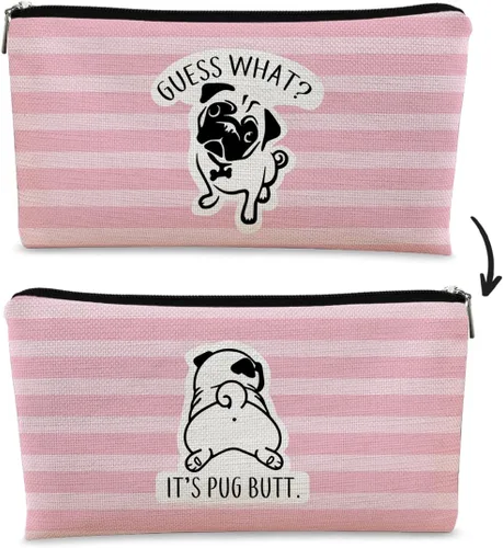 Miniatura 7 de Bolsa de maquillaje de regalo de Pug, regalos de pug para los amantes de los pug, divertida bolsa de maquillaje de Adivina lo que es Pug, regalos