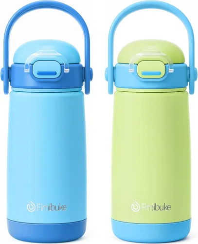 Miniatura 26 de Fimibuke Botella de agua aislada para niños con tapa con pajita y asa - 14 onzas, sin BPA, acero inoxidable 18/8, recipiente de metal, a prueba