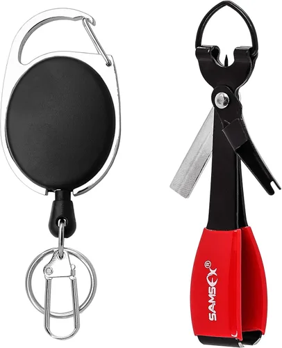 Miniatura 6 de SAMSFX Herramienta para atar nudos de pesca, pinzas de pesca con mosca multifuncionales con retractor, hilo de pesca Knot Tyer, nudos de uñas