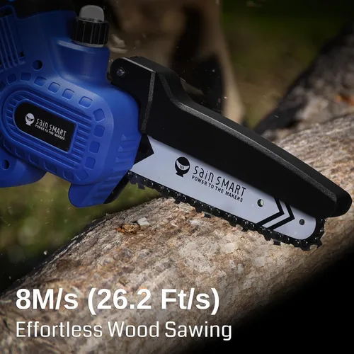 Miniatura 7 de SainSmart Mini motosierra eléctrica portátil inalámbrica de 6 pulgadas, súper sierra de mano con 2 baterías de 3000 mAh, gafas y guantes, para poda