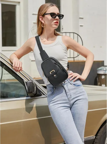 Miniatura 2 de Telena Bolso bandolera para mujer, cangurera cruzada de cuero vegano con correa ajustable