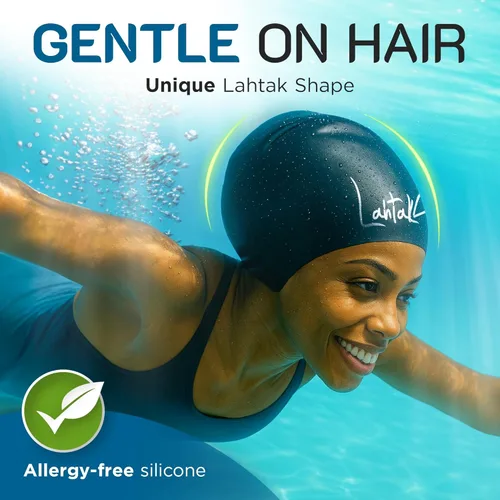 Miniatura 3 de Gorra de natación grande para cabello largo - Gorra de natación impermeable y duradera de silicona para trenzas, rastas, cabello ondulado, peinados