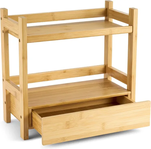 Miniatura 11 de Sorbus Organizador de encimera de baño de bambú, estante de 2 niveles con cajón oculto para tocador, estación matcha, organizador de fregadero