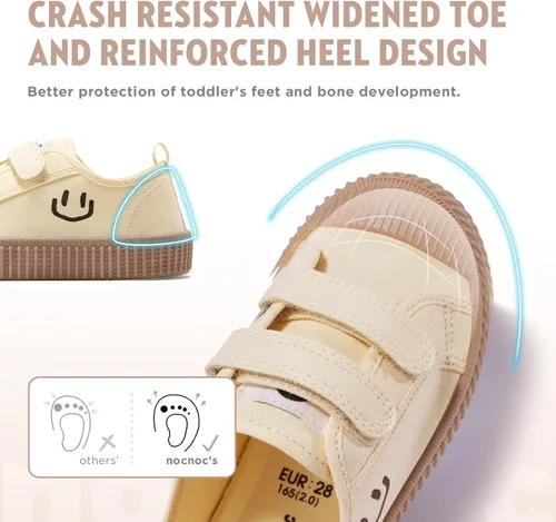 Miniatura 2 de HAPPY NOCNOC - Zapatos para niños y niñas, tenis de lona con doble gancho y bucles con suela de color caramelo