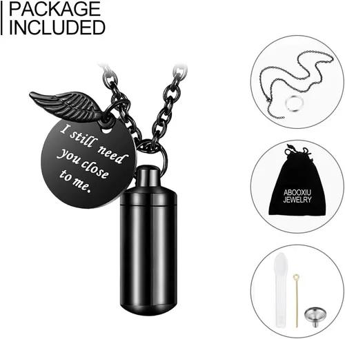 Miniatura 7 de abooxiu Collar de urna cilíndrica para cenizas, joyería de cremación, llavero para mascotas humanas, colgante de recuerdo conmemorativo de acero