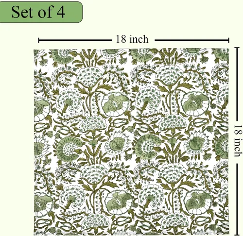 Miniatura 5 de Servilletas de tela CPC 100% algodón Juego de 4 servilletas reutilizables, servilleta de cena floral de bloque de impresión india, servilleta