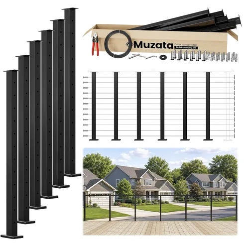 Miniatura 20 de Muzata Kit de barandilla de cable modular negro de 4 a 8 pies, kit de postes de 42 pulgadas, juego completo de sistema de barandilla de cable