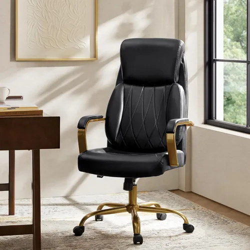Miniatura 10 de HULALA HOME Silla de oficina ejecutiva con soporte lumbar ajustable, silla de oficina ergonómica de cuero con reposabrazos acolchados, inclinación